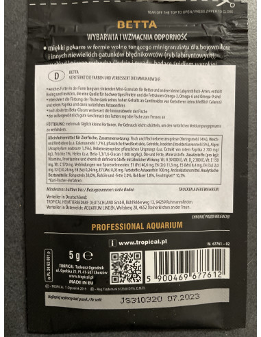 Tropical soft Line betta  nourriture combattant  5g